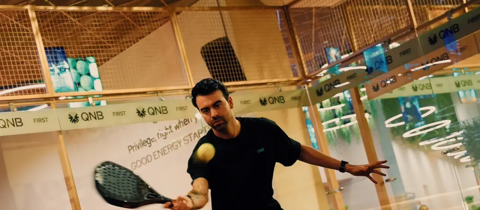 Padel shot on the court at O'Padel Sky