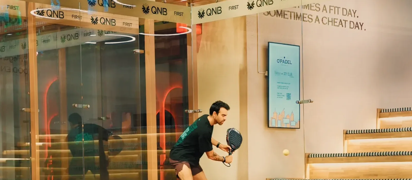 Padel shot on the court at O'Padel Sky