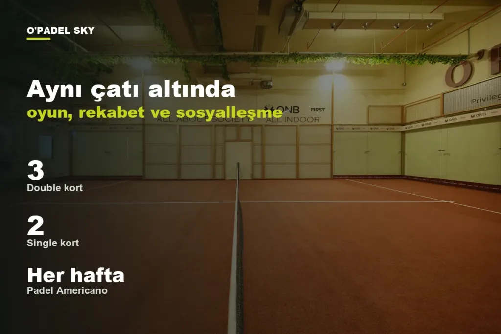 O'Padel Sky: 3 double ve 2 single padel kortu, her hafta Padel Americano